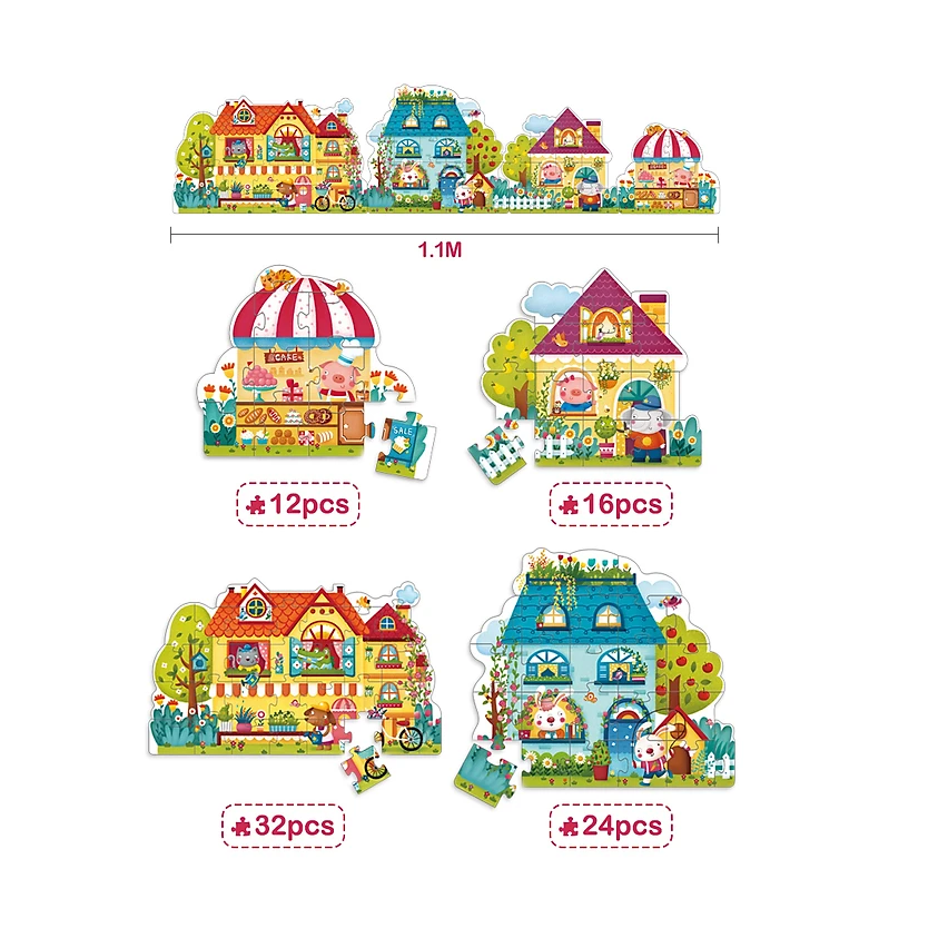 Bộ xếp hình Mideer 4 trong 1 chủ đề Khu nhà (Lively Bazaar) 4 cấp độ - MD3017